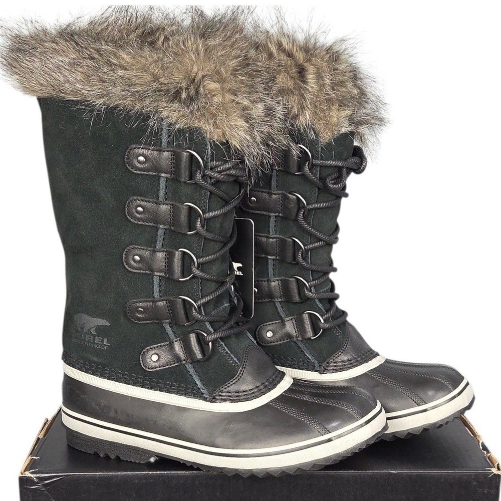 Sorel Joan of Arctic Boots Womens 6M Black Waterproof Winter Snow Faux Fur NEW